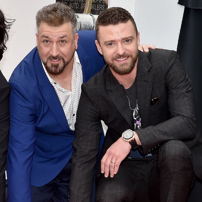 Singers Chris Kirkpatrick, Lance Bass, JC Chasez, Joey Fatone and Justin Timberlake attend the ceremony honoring NSYNC with star on the Hollywood Walk of Fame on April 30, 2018 in Hollywood